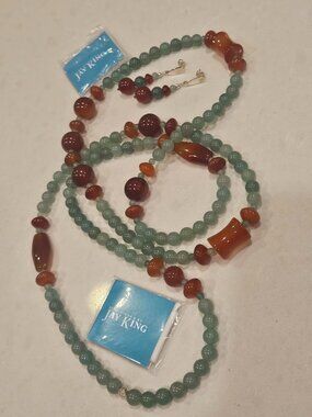 Mine Finds by Jay King Aventurine & Carnelian Beaded Station Necklace & Earrings